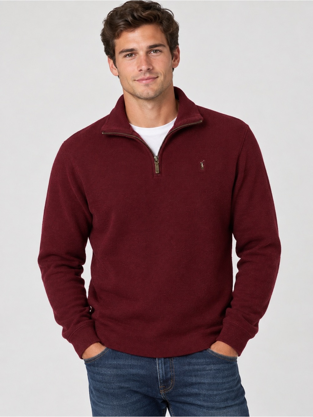 Ralph Lauren Men's Maroon Quarter-Zip Sweater